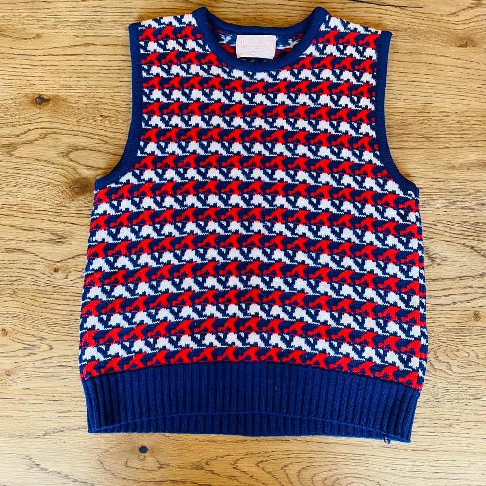 Pendleton Junior Medium Red White Blue 100% Virgin Wool Vest Sweater